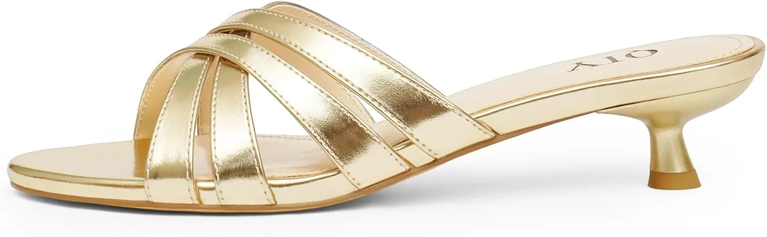 on Slide Sandals Comfort Dress Shoes Kitten Heels for Women Strappy Low Heels buffalo Open Rounded Toe Mules Slip 