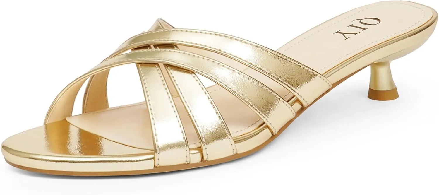 on Slide Sandals Comfort Dress Shoes Kitten Heels for Women Strappy Low Heels buffalo Open Rounded Toe Mules Slip 