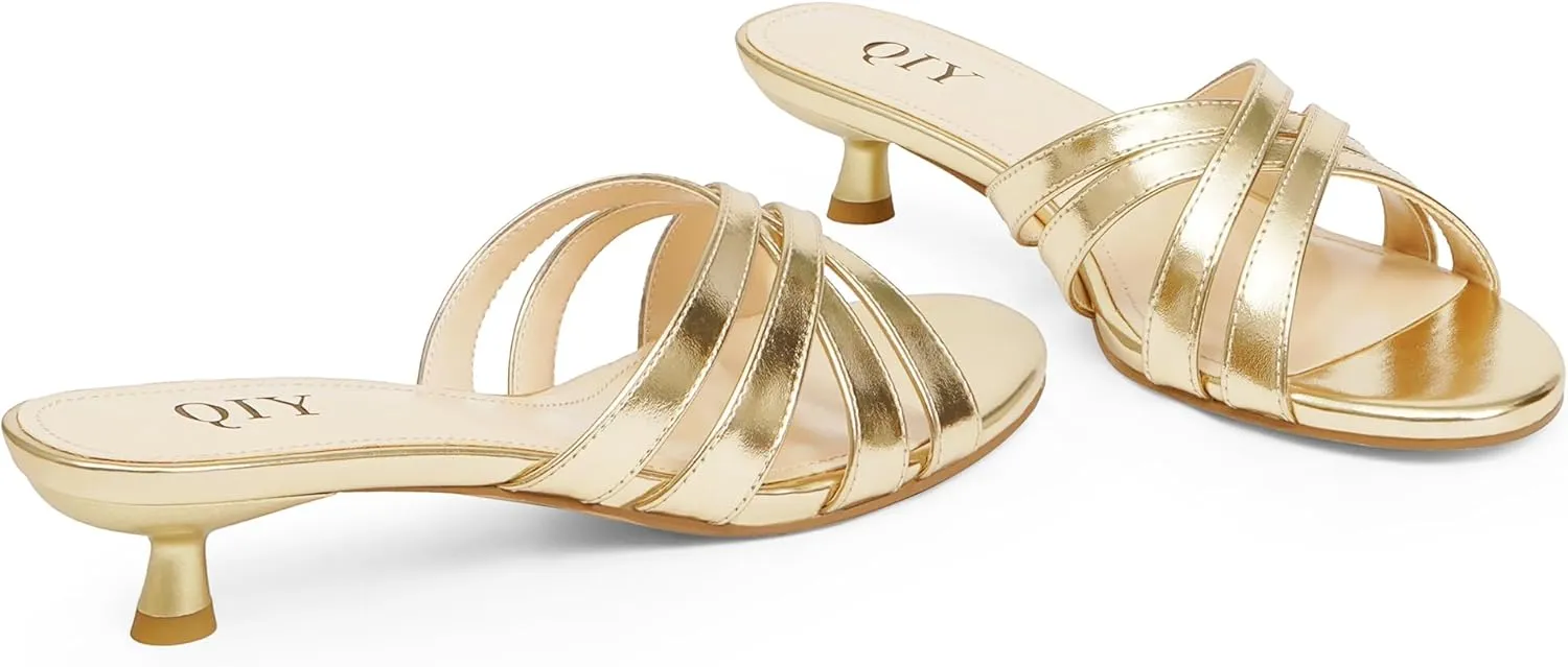 on Slide Sandals Comfort Dress Shoes Kitten Heels for Women Strappy Low Heels buffalo Open Rounded Toe Mules Slip 