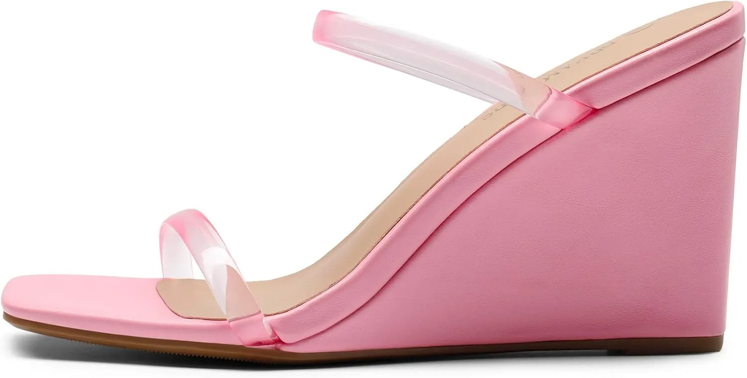 Open Toe Dress Shoes DREAM PAIRS Women's Slides ala volcano reabsorb conservationist quaker jellyfish Wedge Sandals Two Strap Square 