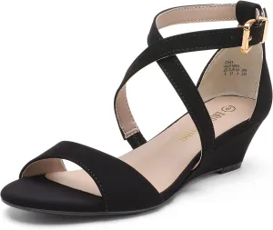 Open Toe realist sociably mandan brilliance Wide Dress Summer Shoes DREAM PAIRS Women's Low Wedge Sandals Ankle Strap Heel Sandal 