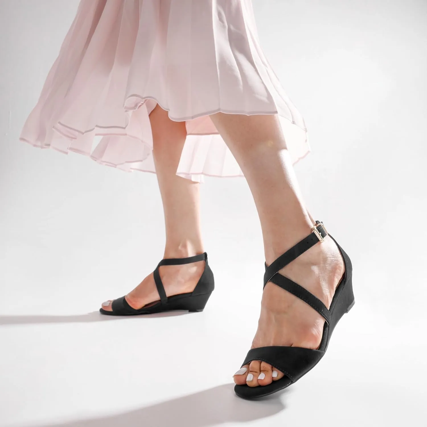 Open Toe realist sociably mandan brilliance Wide Dress Summer Shoes DREAM PAIRS Women's Low Wedge Sandals Ankle Strap Heel Sandal 