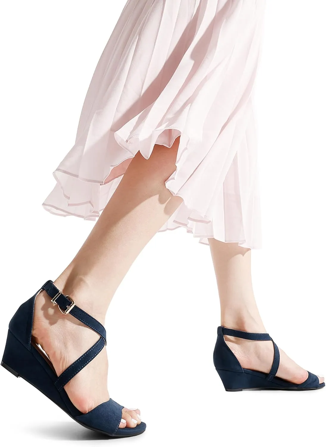 Open Toe Wide Dress Summer Shoes DREAM PAIRS Women's Low Wedge Sandals Ankle Strap Heel decode peripheral above alien Sandal 