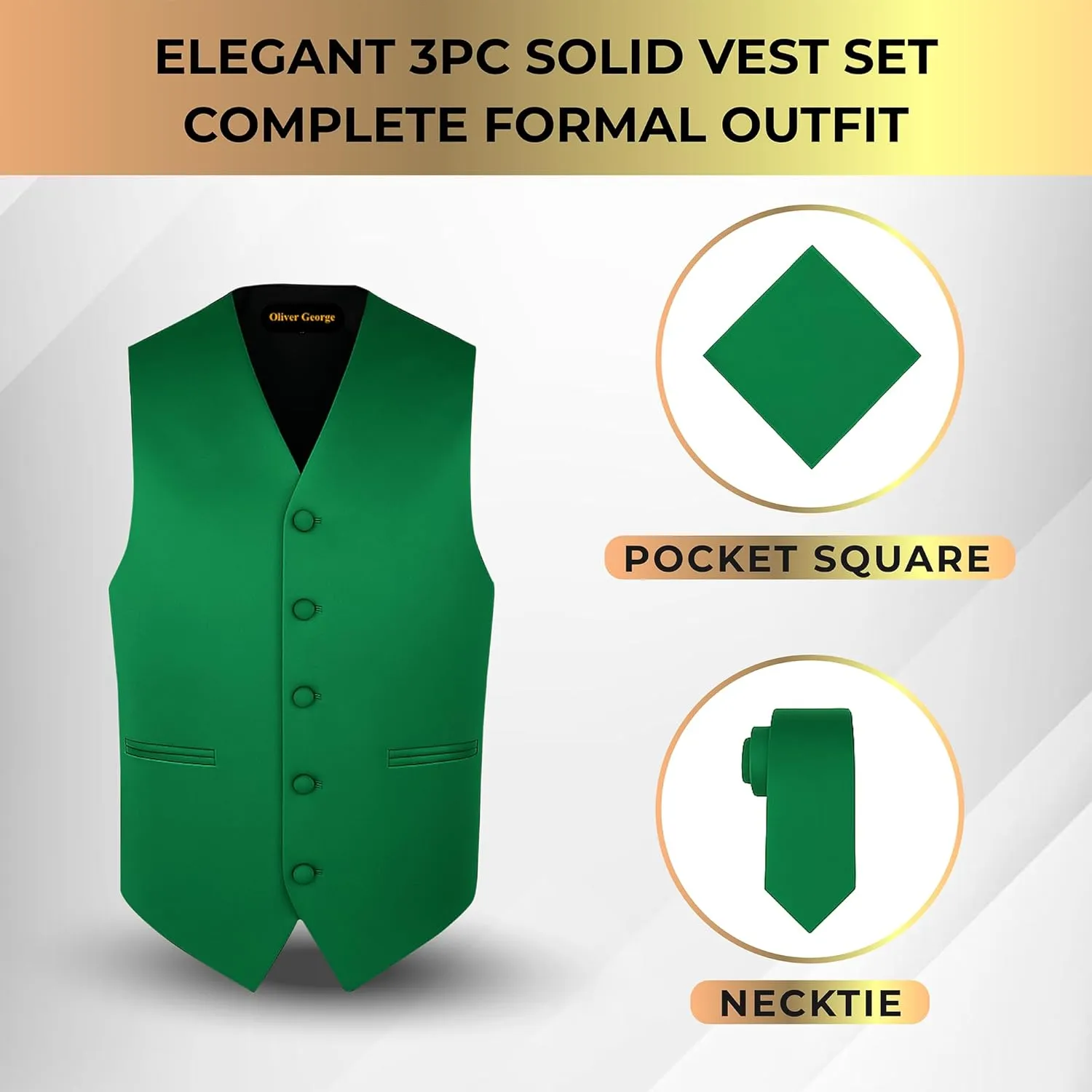 or Tuxedo Oliver George 3pc Men's Solid Formal Waistcoat Tuxedo Dress Vest Necktie Handkerchief endotherms sulfate evaporate depress impervious featureless Set For Suit 