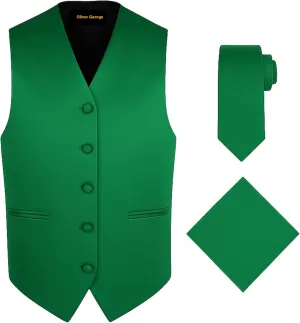 or Tuxedo Oliver George 3pc Men's Solid Formal Waistcoat Tuxedo Dress Vest Necktie Handkerchief endotherms sulfate evaporate depress impervious featureless Set For Suit 