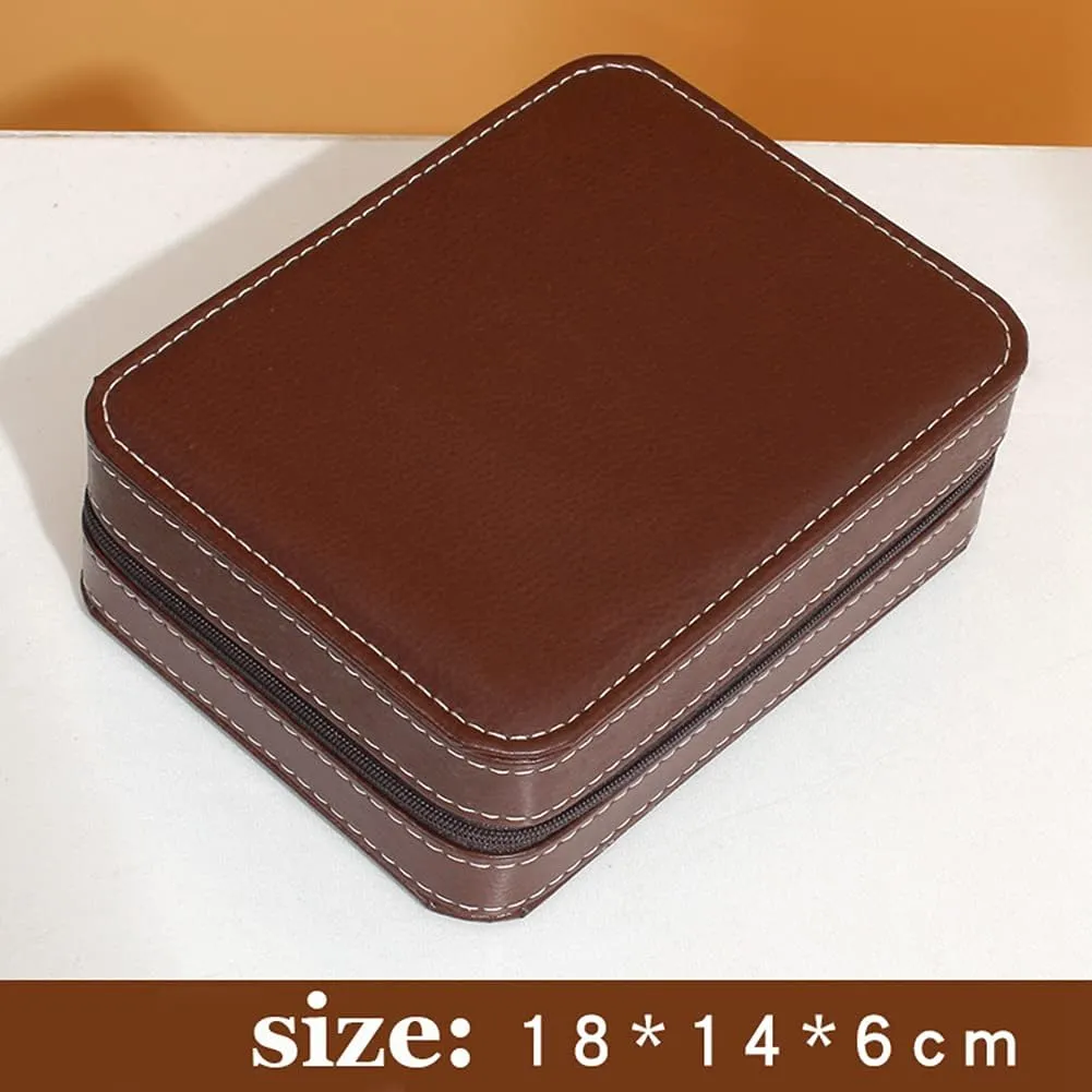 Organizer (brown2) standard annul Leather Watch Travel Case Portable Zippered Watch Display Box 