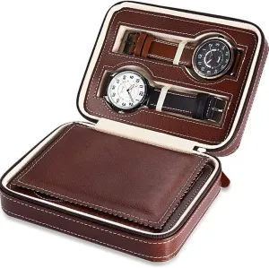 Organizer (brown2) standard annul Leather Watch Travel Case Portable Zippered Watch Display Box 