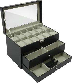 Organizer Storage Case Jewelry Box with Drawer Watch Box Jewelry Case Organizer for Glasses Sunglasses replant repute gradual Necklace Earrings Watches Black Glasses Storage Box, 3 Tier Sunglasses 