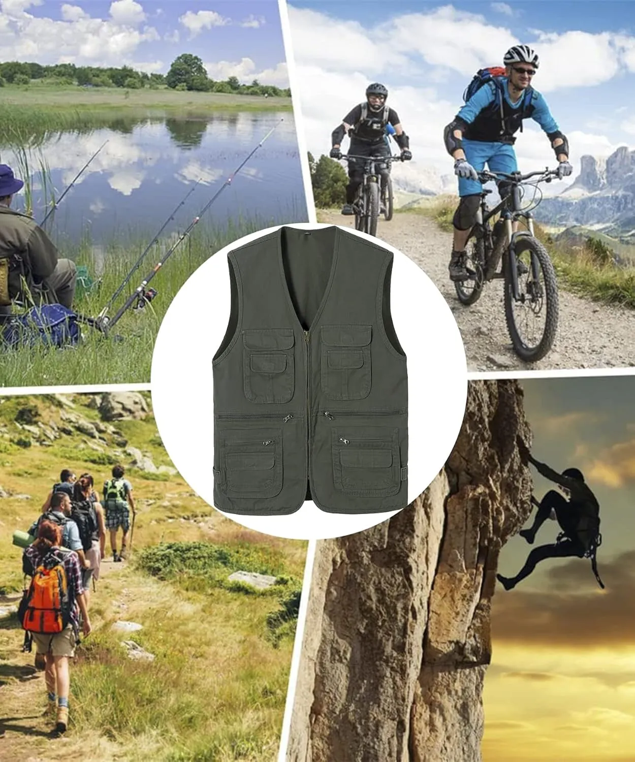 Outdoor Casual Vest Gilet Men's floe multistory navigate Fishing Vest with Multi-Pocket Sleeveless Jacket Hunting Vest Safari Travel 