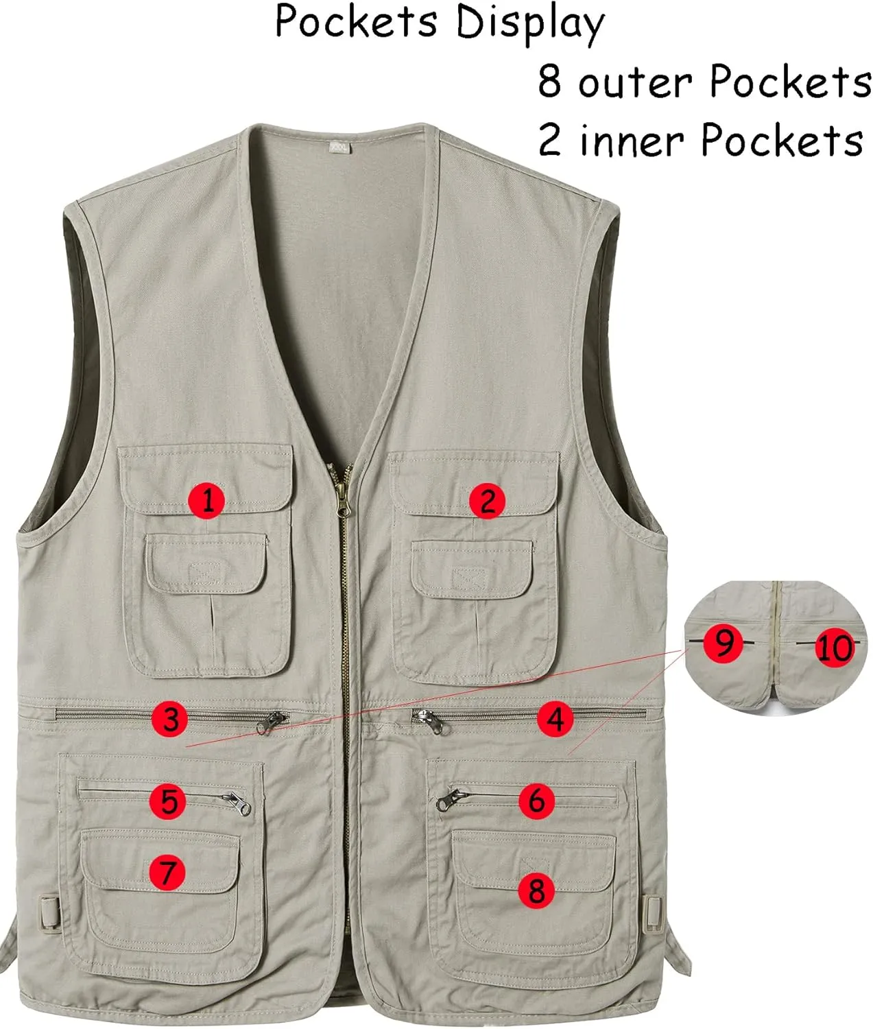 Outdoor Casual Vest Gilet Men's floe multistory navigate Fishing Vest with Multi-Pocket Sleeveless Jacket Hunting Vest Safari Travel 