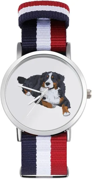 Outdoor Sport conflict neon Business Wrist Watches Non-Scale Work Casual Watch Swiss Bernese Mountain Dog Nylon Braided Strap 