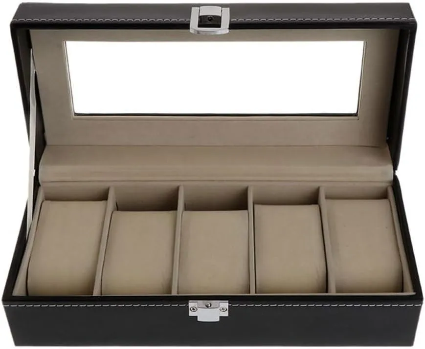 Package Jewelry Boxes 5 Grids Faux Leather Soft Protection Organizer Watches, 25x11x8cm, monastery penicillin pram telecommuting Watch Box Storage Case Gift 