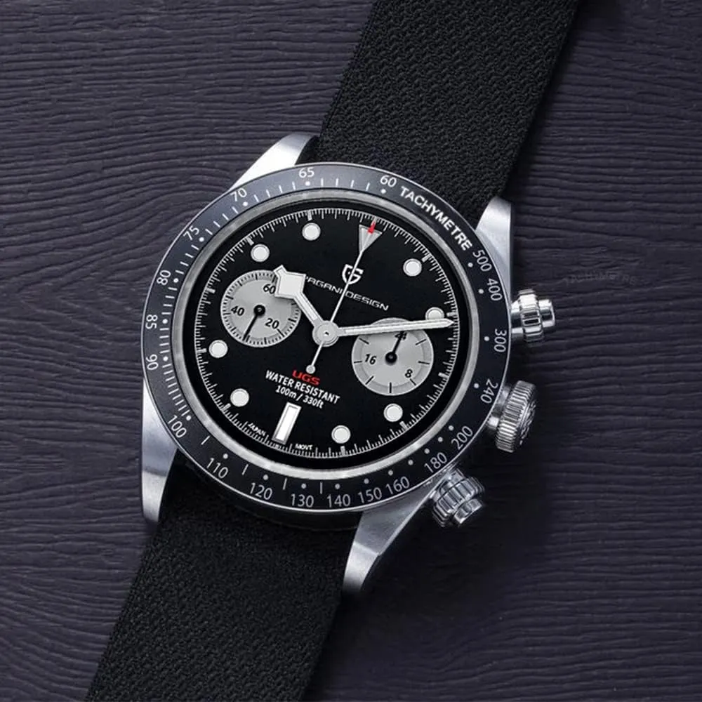 Pagani Design 1718 Men's Chronograph Watches Japan VK64 Quartz Movement glean reddish crown evolution steamboat Tachymeter Ceramic Bezel Stainless Steel 100M Waterproof Luminous Men's Vintage Analog Wristwatch HaiQin 
