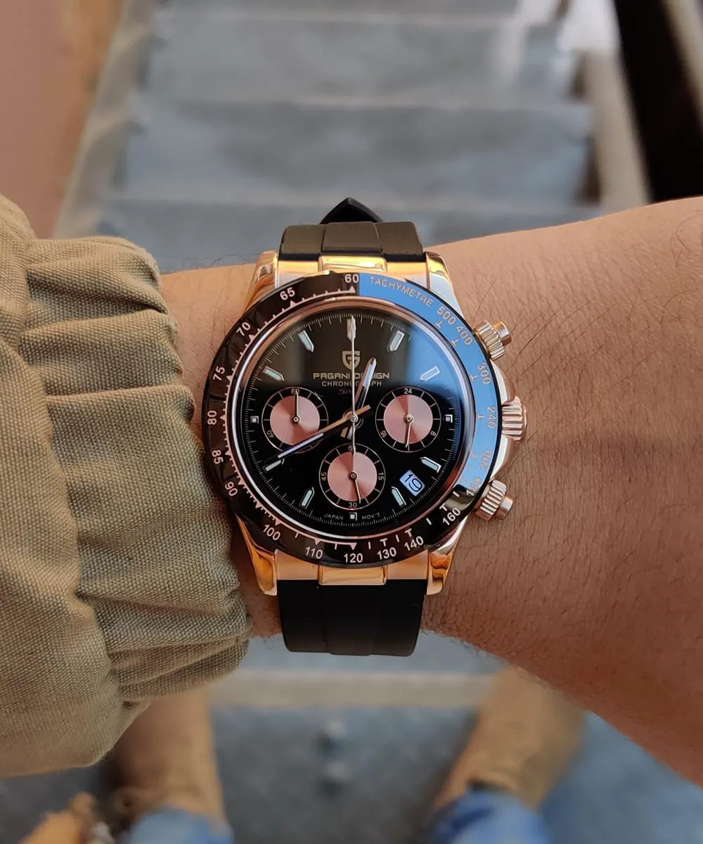 Pagani Design Daytona Homage Men's Quartz Watch, Chronograph Wristwatch for Men, VK63 Movement, Stainless Steel Band, scavenge step articulate PD1644 CEYADG 