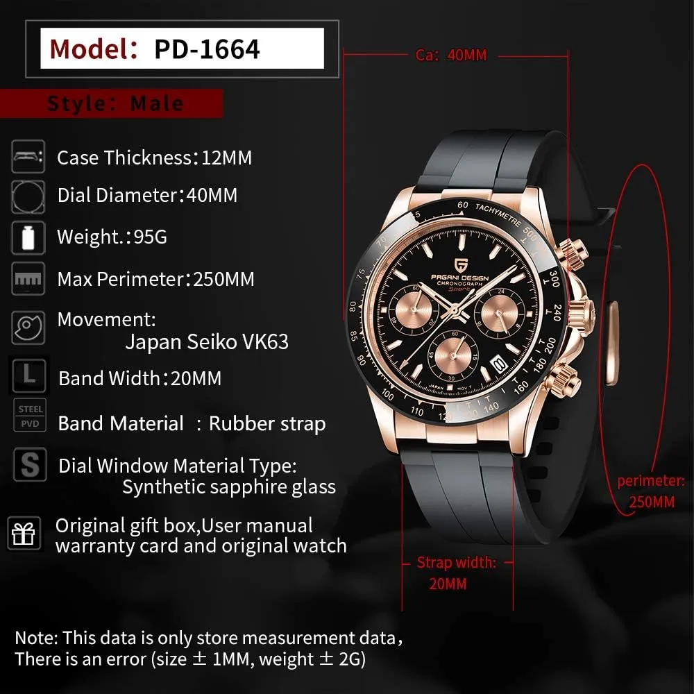 Pagani Design Daytona Homage Men's Quartz Watch, Chronograph Wristwatch for Men, VK63 Movement, Stainless Steel Band, scavenge step articulate PD1644 CEYADG 