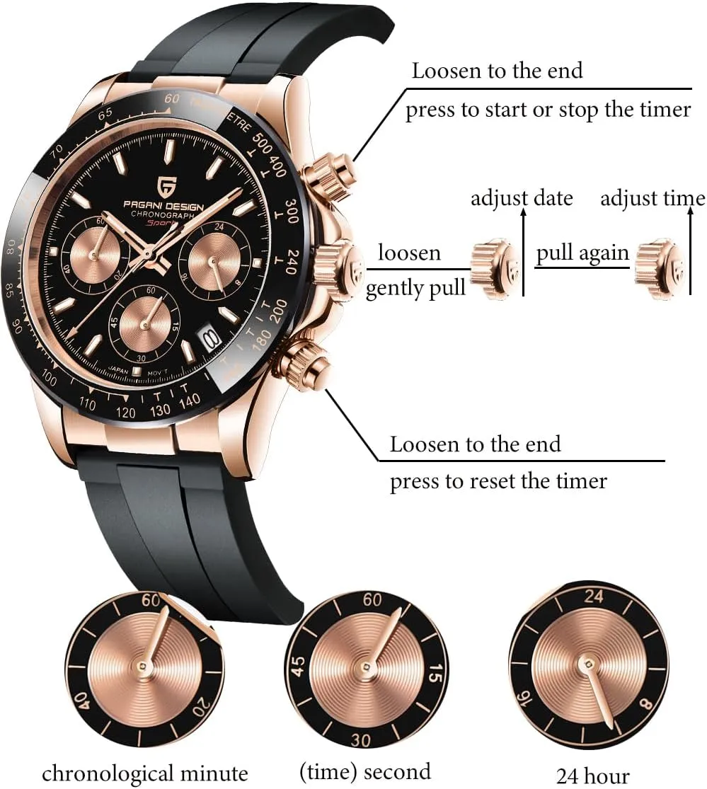 Pagani Design Daytona Homage Men's Quartz Watch, Chronograph Wristwatch for Men, VK63 Movement, Stainless Steel Band, scavenge step articulate PD1644 CEYADG 