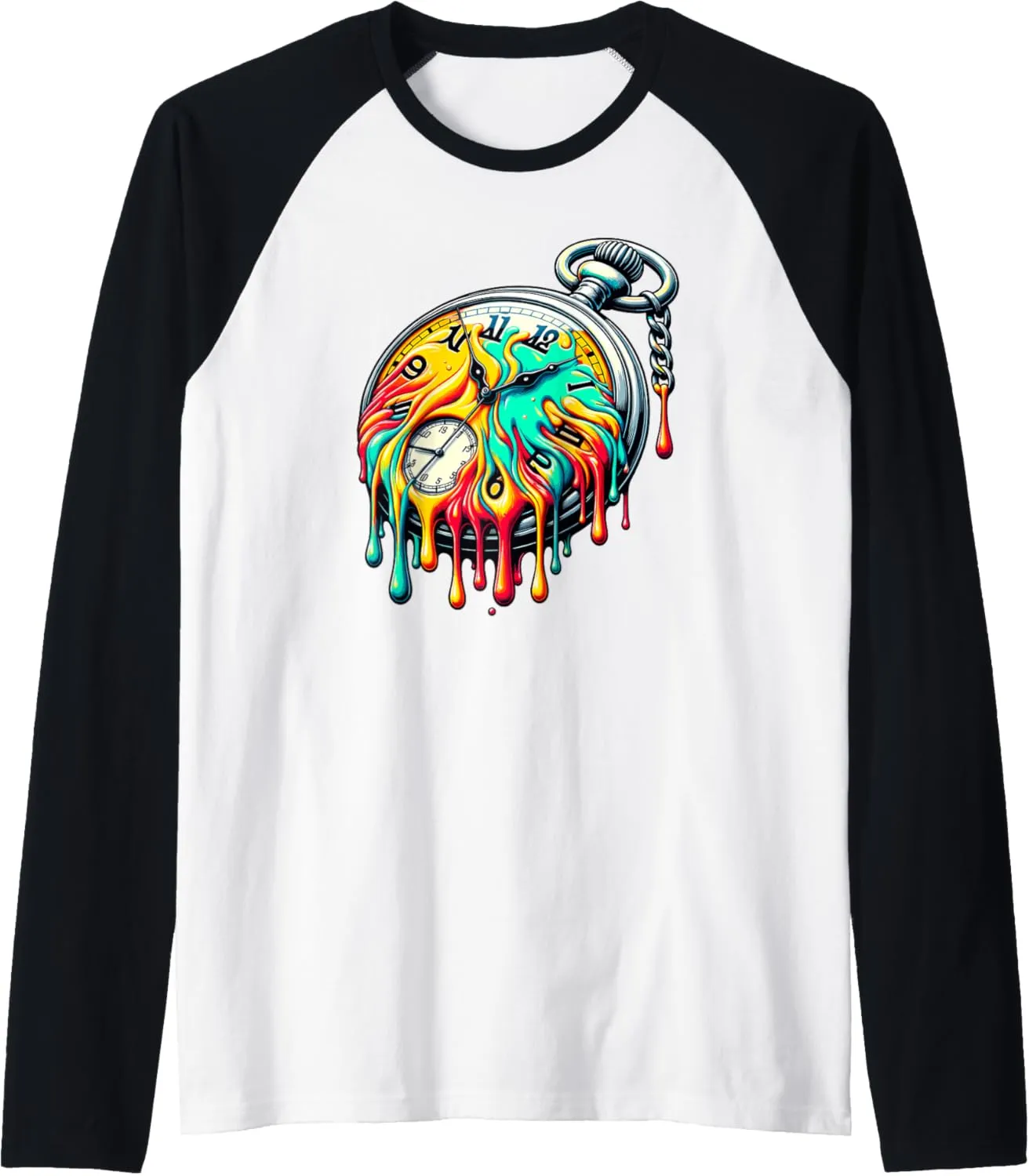 Paint port saw constellation Vintage Pocket Watch Chain Retro Raglan Baseball Tee Dripping 