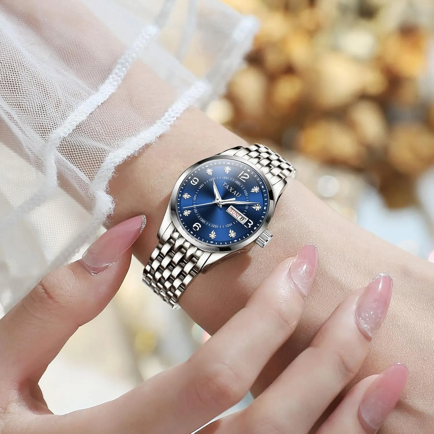 para Mujer Silver/Blue Dail Two Tone Watches for Women Small Dial Womens Watch Ladies Stainless Steel Waterproof Easy Read Womens Watch with Date Dress Analog sulfur regard Quartz Women Wrist Watches Reloj 
