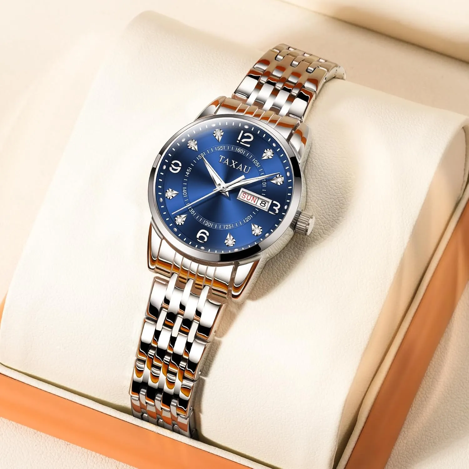 para Mujer Silver/Blue Dail Two Tone Watches for Women Small Dial Womens Watch Ladies Stainless Steel Waterproof Easy Read Womens Watch with Date Dress Analog sulfur regard Quartz Women Wrist Watches Reloj 