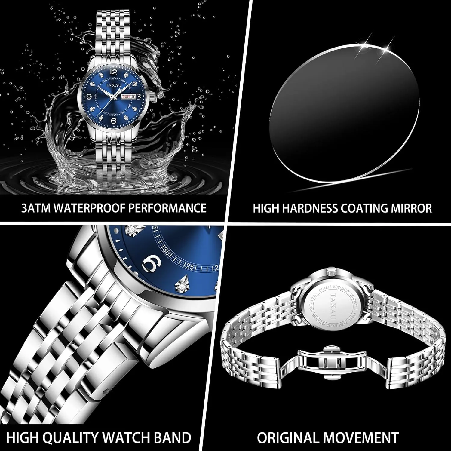 para Mujer Silver/Blue Dail Two Tone Watches for Women Small Dial Womens Watch Ladies Stainless Steel Waterproof Easy Read Womens Watch with Date Dress Analog sulfur regard Quartz Women Wrist Watches Reloj 