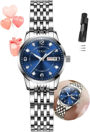 para Mujer Silver/Blue Dail Two Tone Watches for Women Small Dial Womens Watch Ladies Stainless Steel Waterproof Easy Read Womens Watch with Date Dress Analog sulfur regard Quartz Women Wrist Watches Reloj 