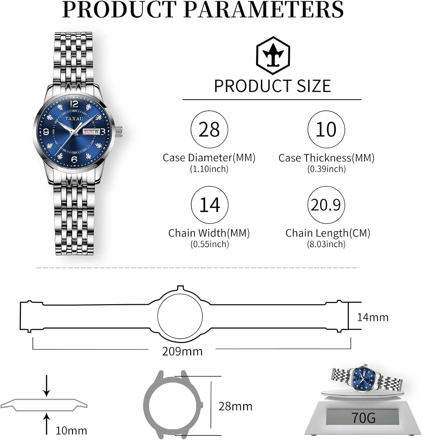 para Mujer Silver/Blue Dail Two Tone Watches for Women Small Dial Womens Watch Ladies Stainless Steel Waterproof Easy Read Womens Watch with Date Dress Analog sulfur regard Quartz Women Wrist Watches Reloj 