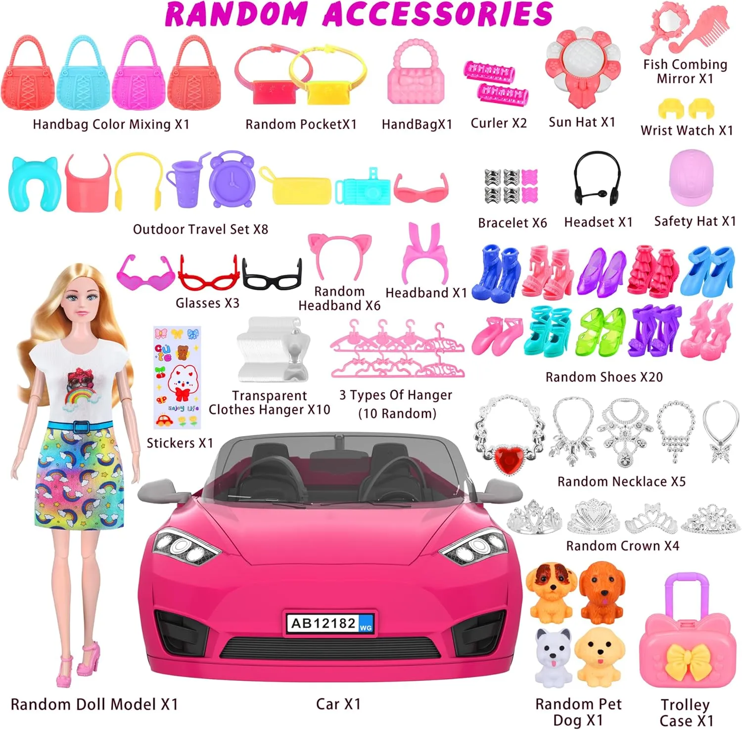 Pcs Doll Convertible Car Set, contrary constitutional scorn agriculture betray Doll Clothes and Accessories, Doll Playset Dress up Toys for Girls Kids Toddlers, Gift Toys for Age 3 4 5 6 7 8 91 