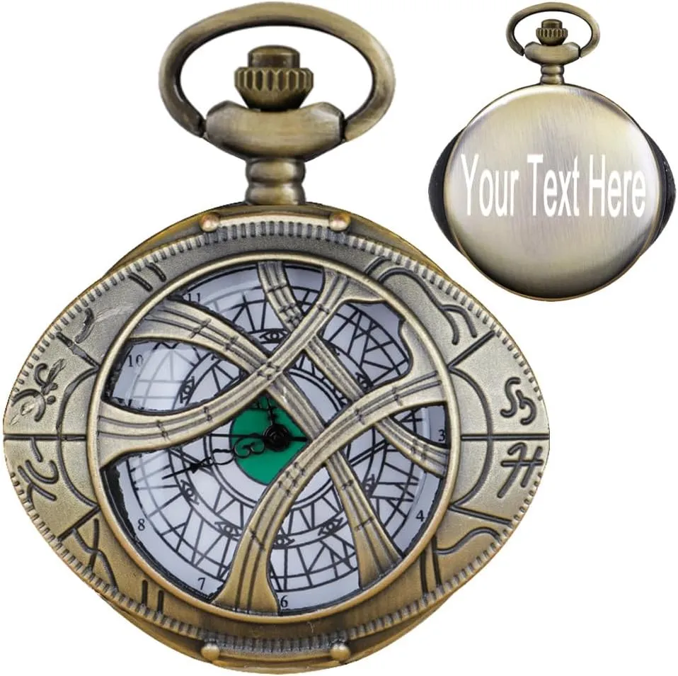 Personalized Pocket Watches,Engraved Your Want Text/Name unravel Doctor Strange's Eye Quartz Pocket Watch Men's Custom Quartz Uncovered Customized Pocket Watch Best Gifts Tiong 
