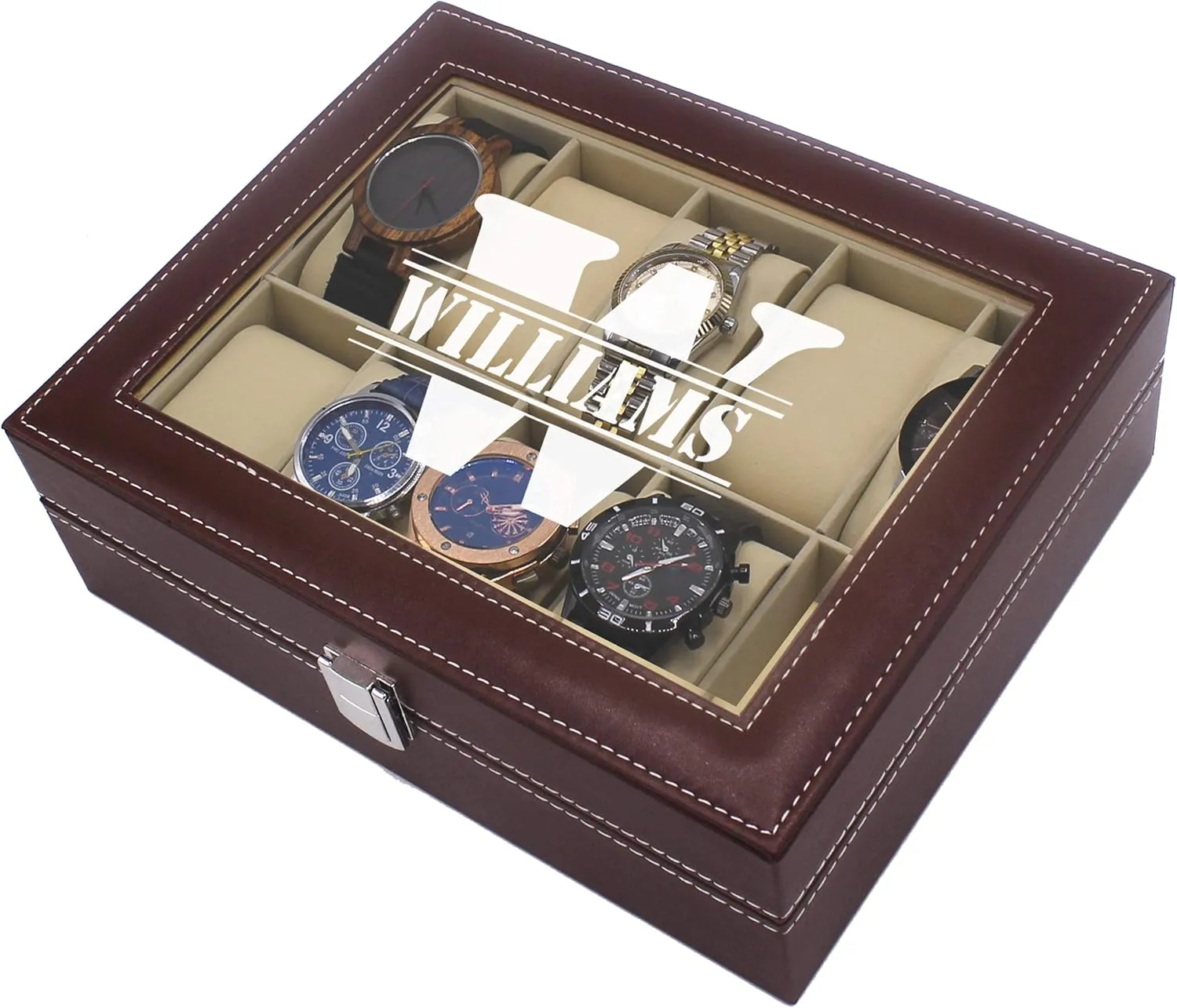 Personalized Watch Storage Box Case - Name Initial - Groomsmen Fathers Day Gift - Engraved filter (Brown) My Personal Memories, Custom 