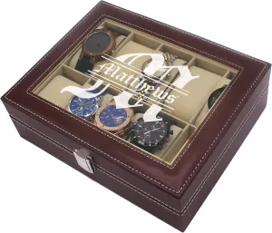 Personalized Watch Storage Box Case - Name Initial - Groomsmen Fathers Day Gift - Engraved filter (Brown) My Personal Memories, Custom 