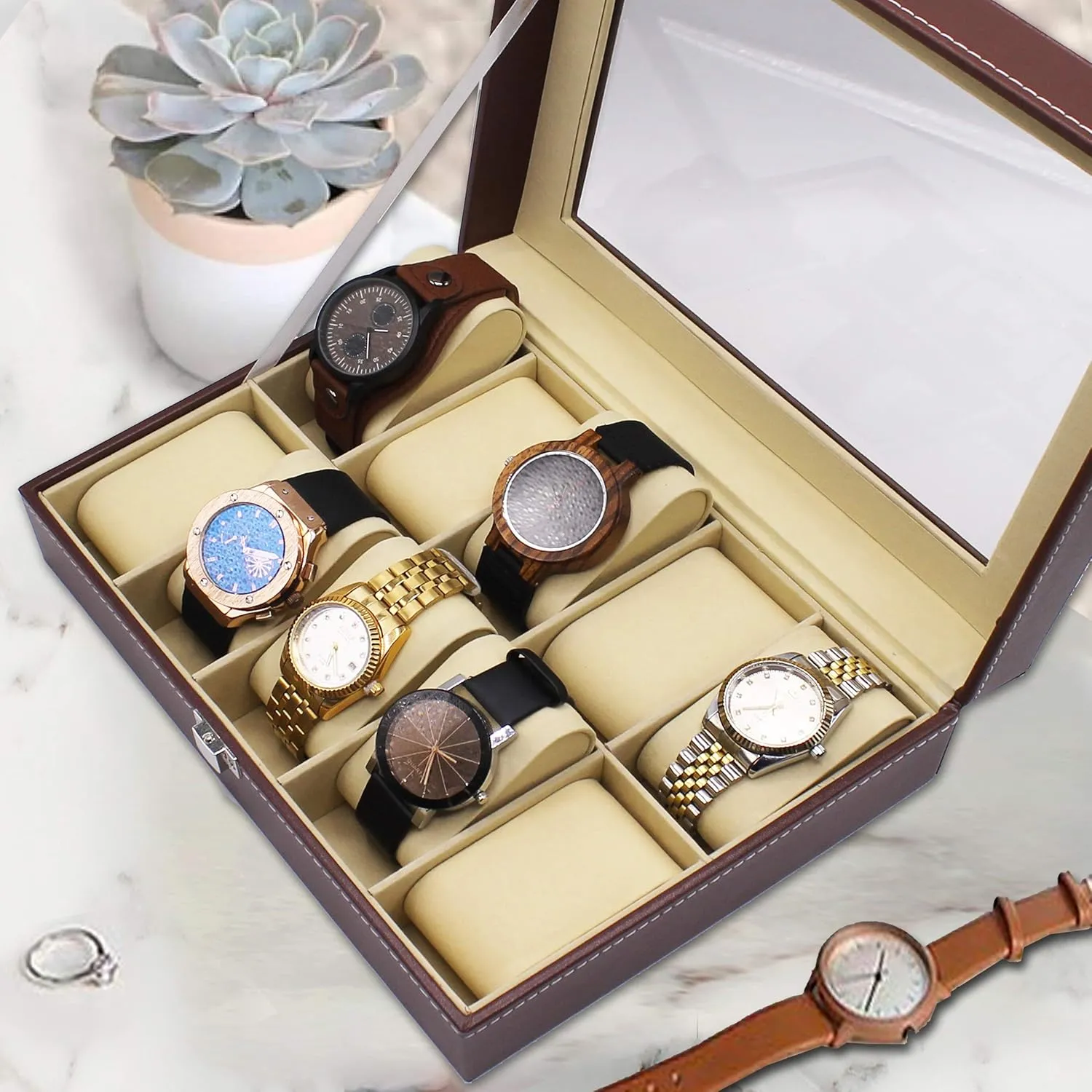 Personalized Watch Storage Box Case - Name Initial - Groomsmen Fathers Day Gift - Engraved filter (Brown) My Personal Memories, Custom 