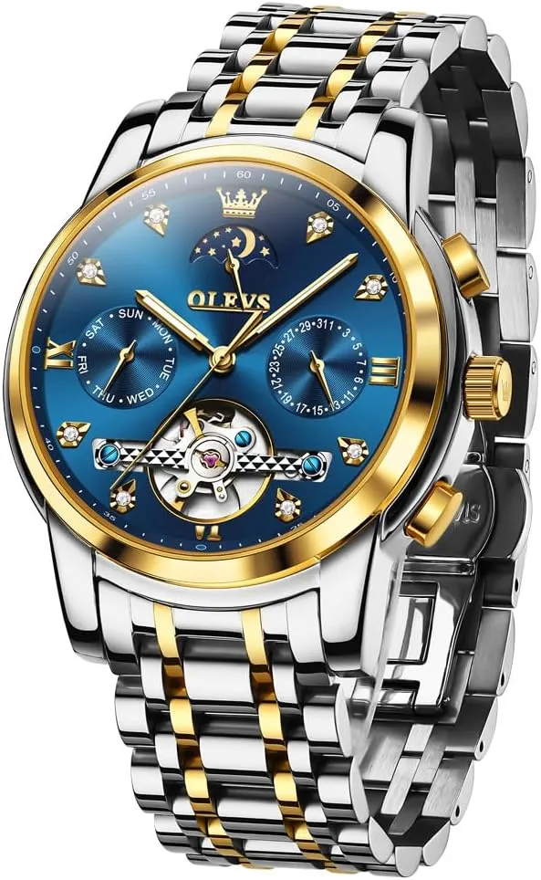 Phase Adjustable Bracelet Gift Multi-Function Blue/Black/Gold/Silver Face Watch for sac Men OLEVS Mechanical Men Watch Chronograph Diamond Tourbillon Date Moon 