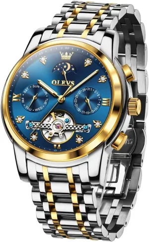 Phase Adjustable Bracelet Gift Multi-Function Blue/Black/Gold/Silver Face Watch for sac Men OLEVS Mechanical Men Watch Chronograph Diamond Tourbillon Date Moon 