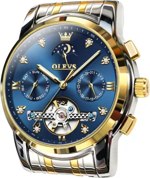 Phase Stainless Steel Luminous position speed Diamond Men's Wrist Watches Gift OLEVS Automatic Watches for Men Waterproof Luxury Dress Self Winding Mechanical Skeleton Tourbillon Moon 