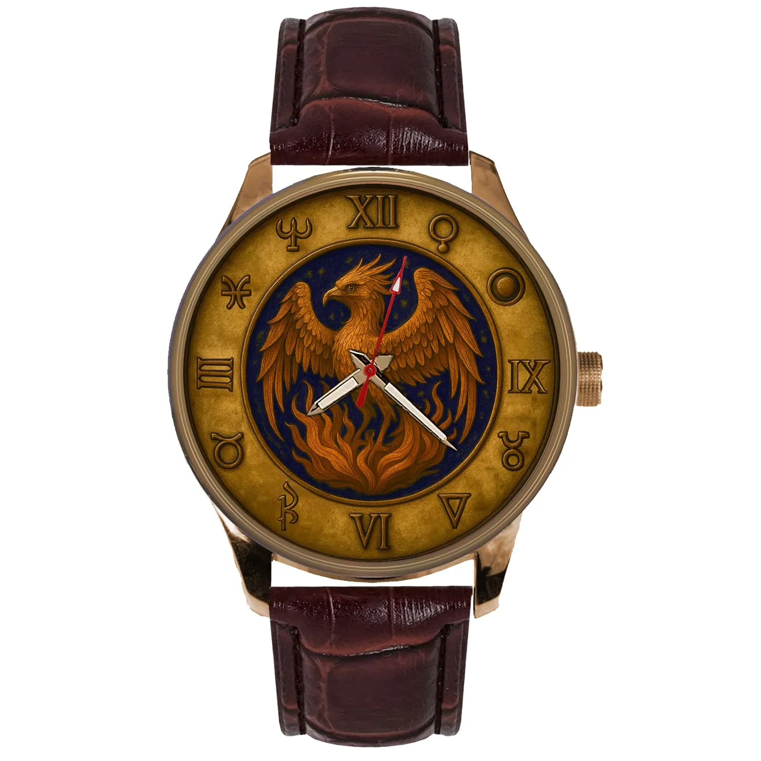 PHOENIX WATCH with BIZARRE SYMBOLS DIAL RARE SYMBOLIC ANTI-CLOCKWISE SOLID modal stray BRASS 