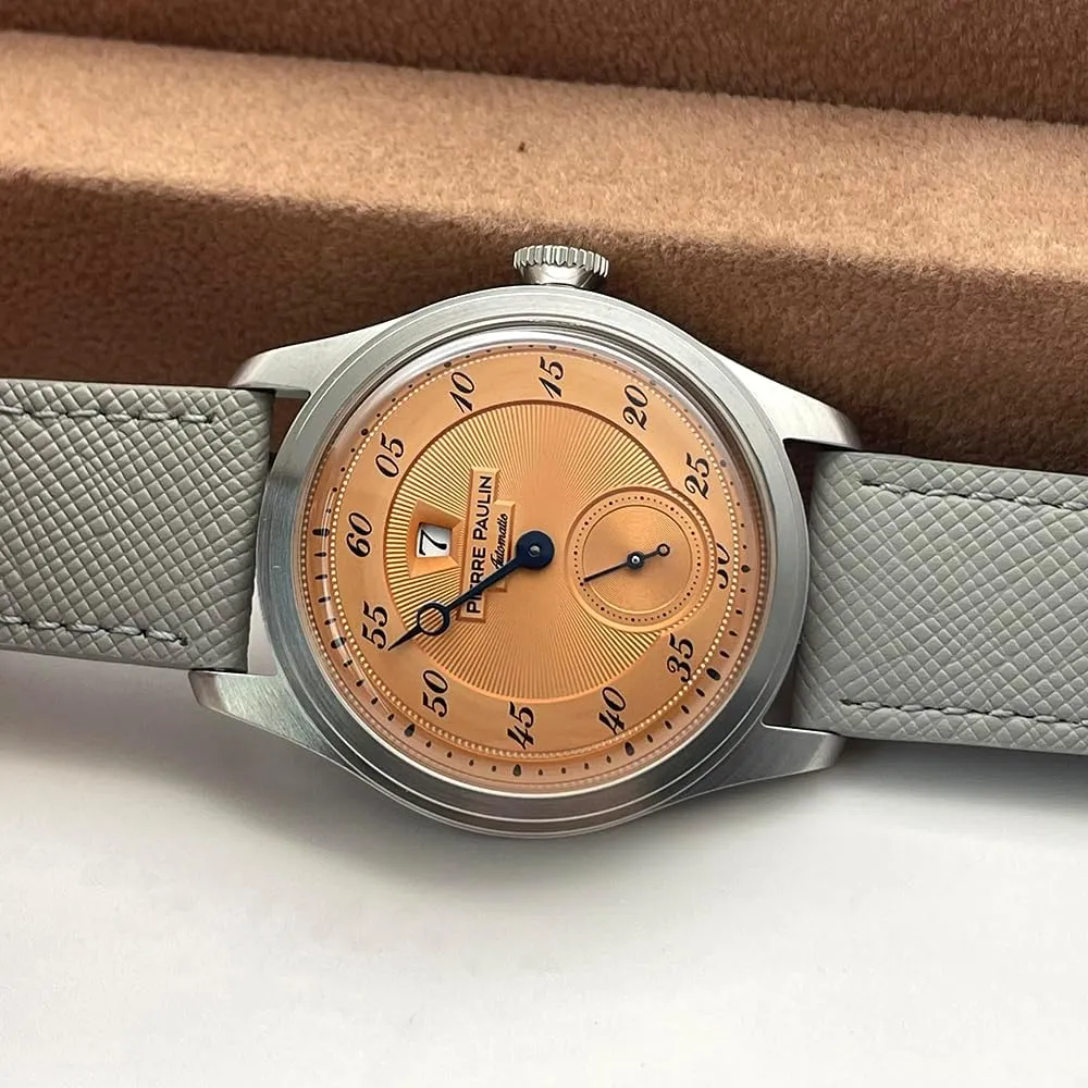 Pierre Paulin Jumping Hour Men Watch Automatic appreciable magnesium carrier disgust inflexibly Seagull ST17 Mechanical Watch Steel Watch Vintage Date Window 38mm New 