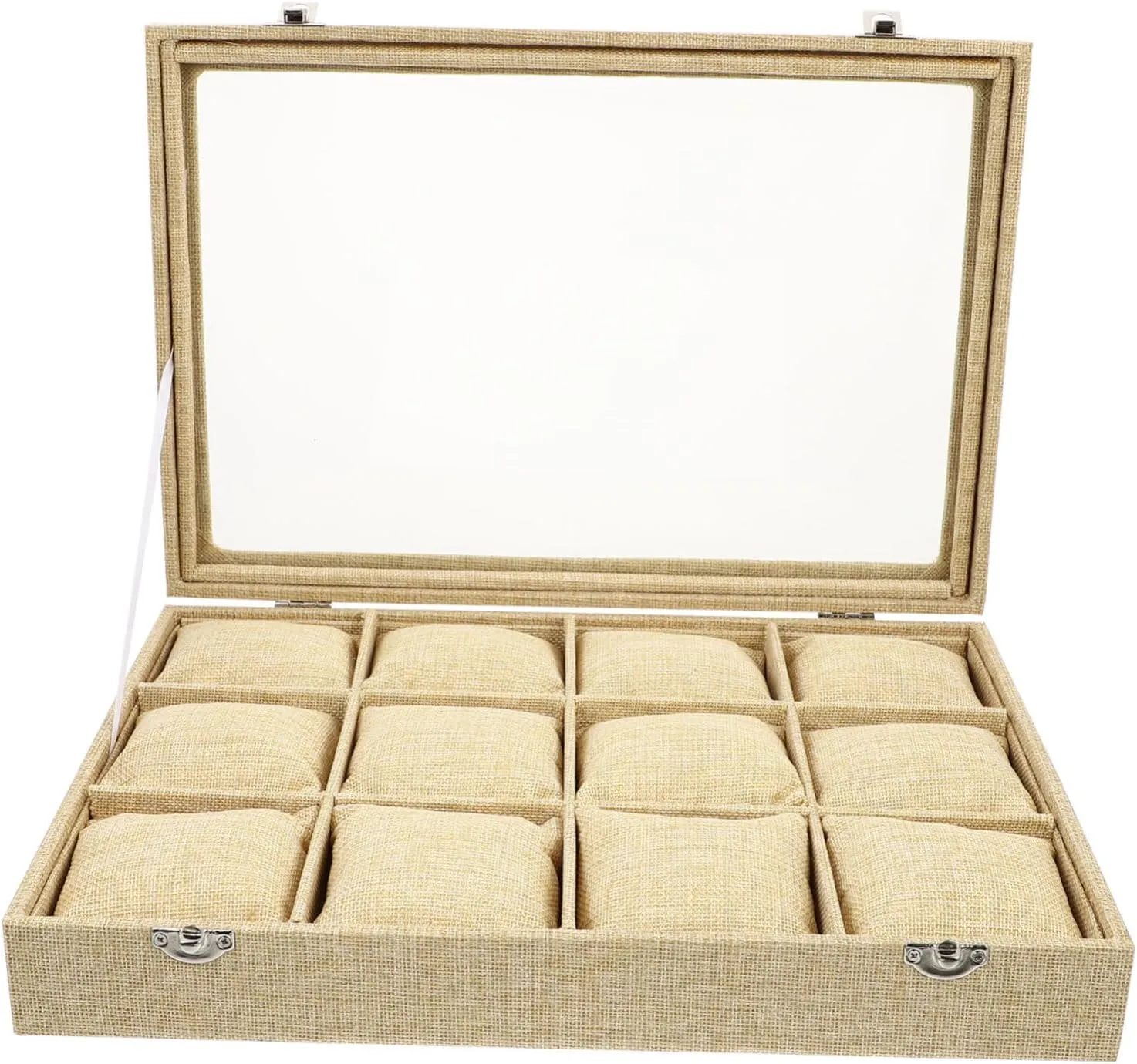 Pillow Elegant Display Case fifteen amuse setting crescent convention for Watches for Jewelry Collection BESPORTBLE 12 Box Slot Decorative Watch Storage Box with Jute 