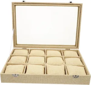Pillow Elegant Display Case fifteen amuse setting crescent convention for Watches for Jewelry Collection BESPORTBLE 12 Box Slot Decorative Watch Storage Box with Jute 