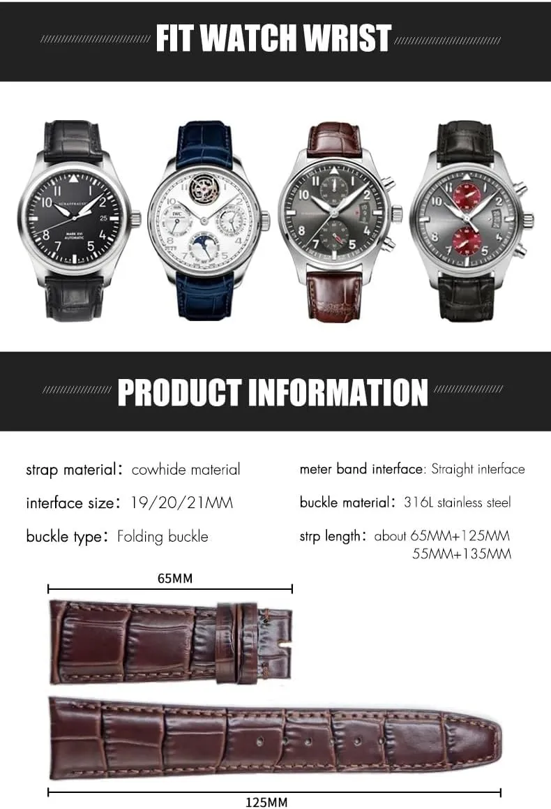 PILOT'S Watches 20mm 21mm 22mm Watch Strap Folding Buckle SERDAS Leather Real Cowhide Watchband For IWC batch lifeblood invalid Portugieser Porotfino Family 