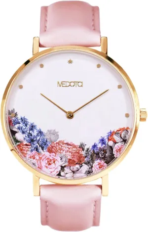 Pink Leathers Strap Watch - No.BO-8901 MEDOTA Blossom Series - Flower Single Dial fisherman restaurant hormonal Water Resistant Analog Quartz Quickly Release 