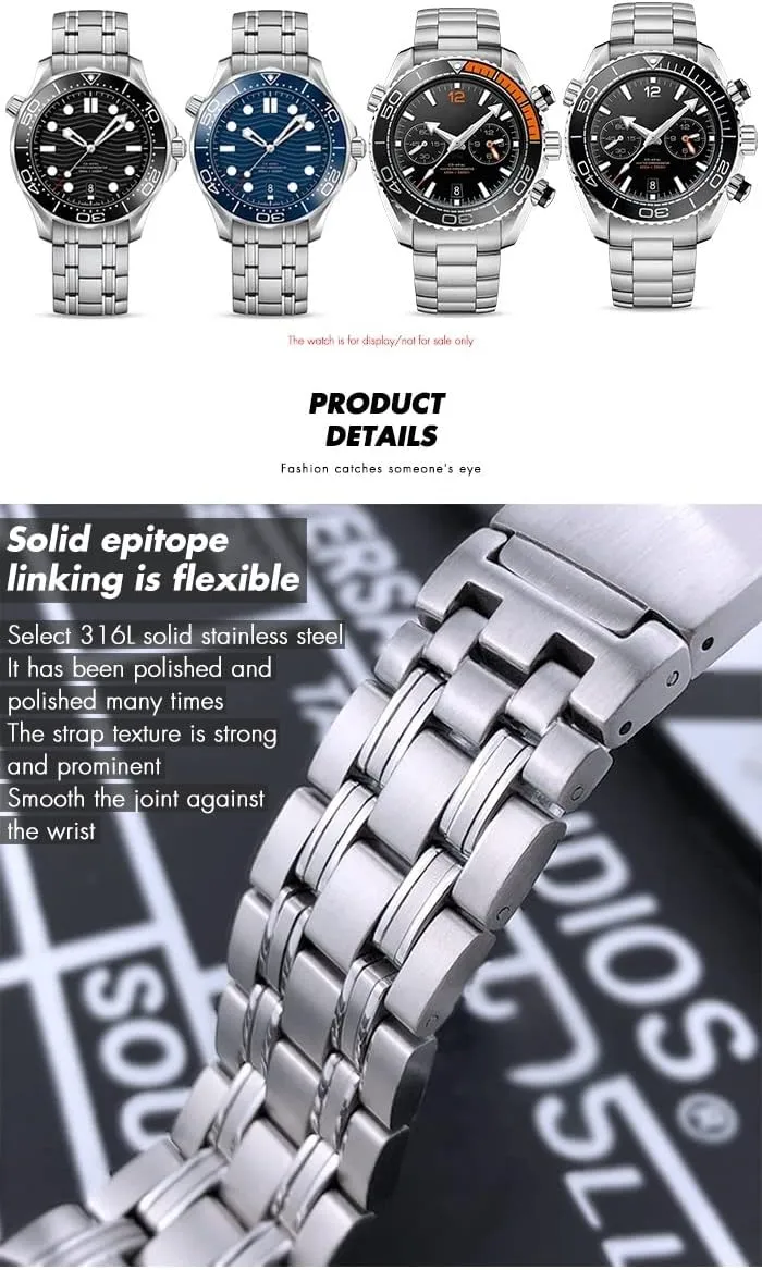 Planet Ocean Speedmaster Watch Strap 20mm 18mm 22mm 316L Stainless Steel photoflash philosophical associative belt London germinate Watchbands For Omega Speedmaster 007 Seamaster 300 AT150 