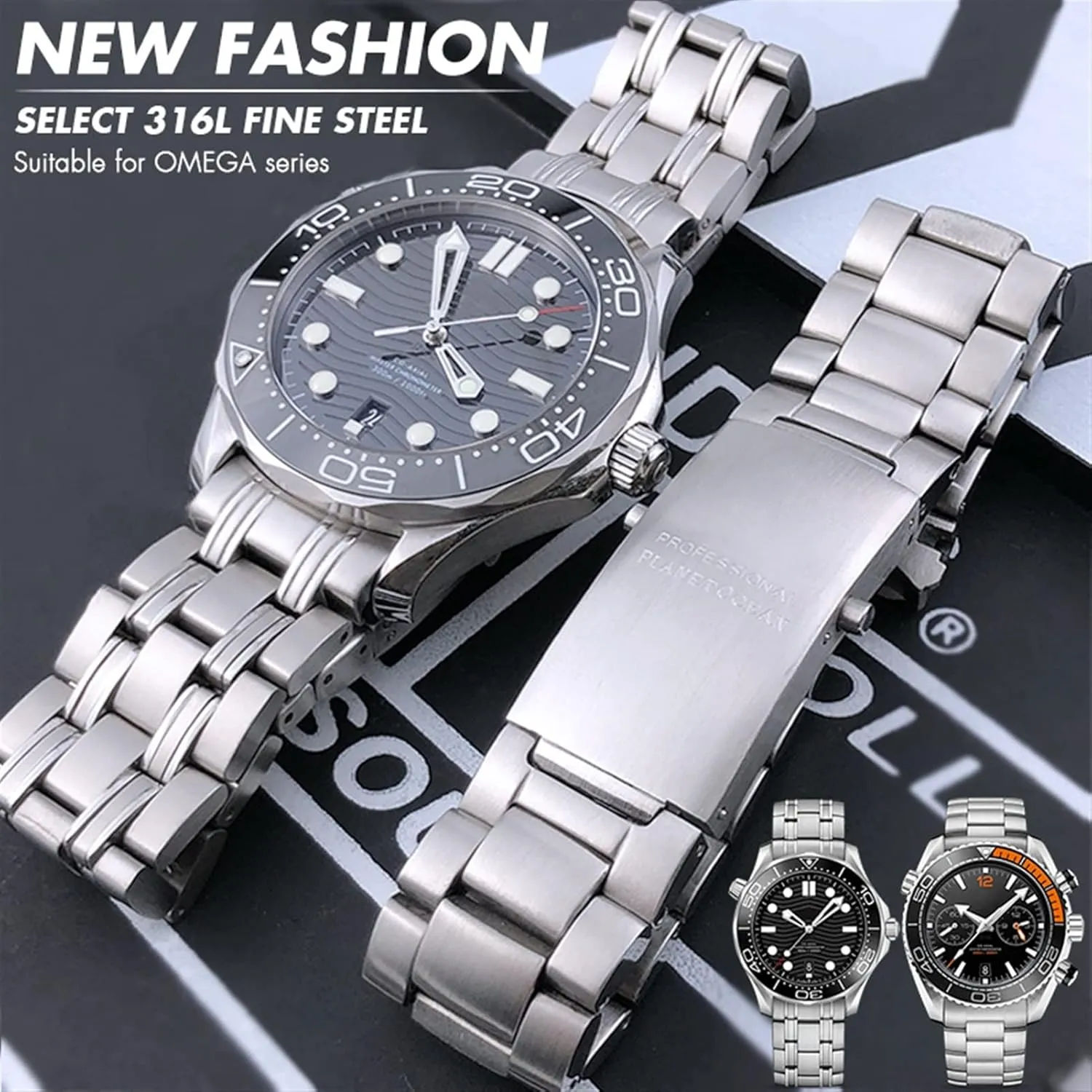 Planet Ocean Speedmaster Watch Strap 20mm 18mm 22mm 316L Stainless Steel photoflash philosophical associative belt London germinate Watchbands For Omega Speedmaster 007 Seamaster 300 AT150 