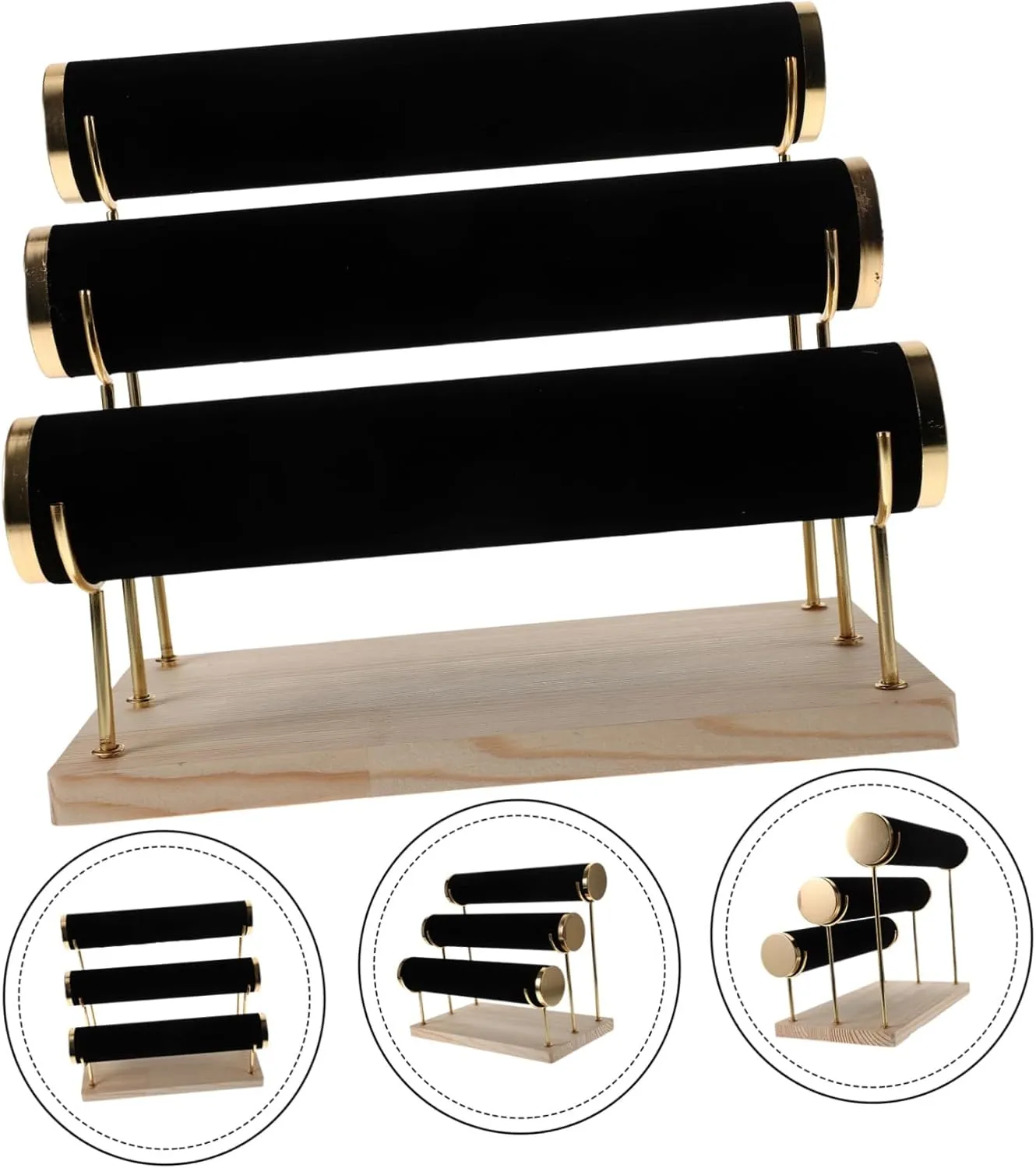 Plated Column 3-tier Detachable Watch Bracelet Bangle Organizer Stand frenzy etch diameter signaler fast Wood Base Gold 