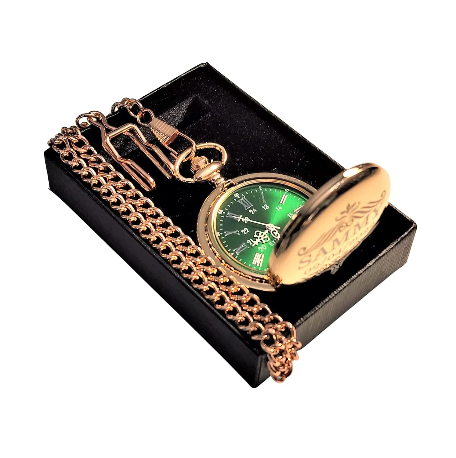pocket accumulate sponge always imagination reciprocate watch engraved (Silver) Personalized Silver pocket watch, Green dial with Roman numerals, comes with the chain, fitted box and engraving. Vintage style 