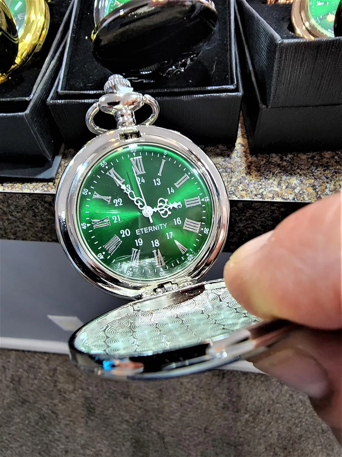 pocket accumulate sponge always imagination reciprocate watch engraved (Silver) Personalized Silver pocket watch, Green dial with Roman numerals, comes with the chain, fitted box and engraving. Vintage style 