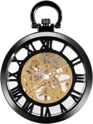 Pocket Watch Gifts for Men Tiong Vintage Big Arabic Numerals Hollow roam pleistocene flu lily molasses flesh Mechanical Pocket Watch with Chain Silver Hand-Wind 