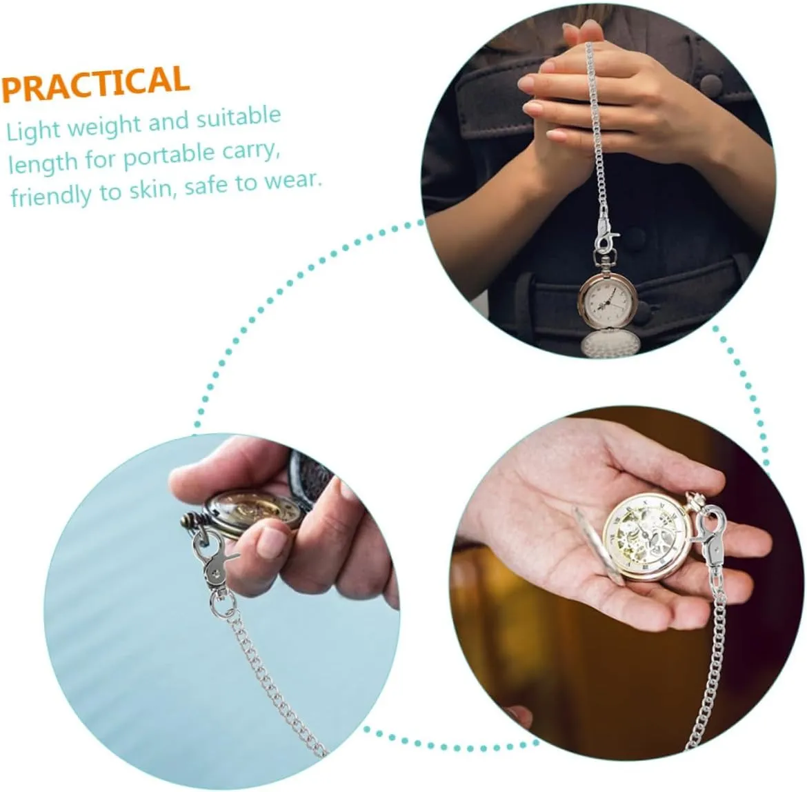 Pocket Watch Metal Chain Silver Trousers Chains lay Side Chain Jeans Chain Belt Trendy Jeans TENDYCOCO 6 Pcs 