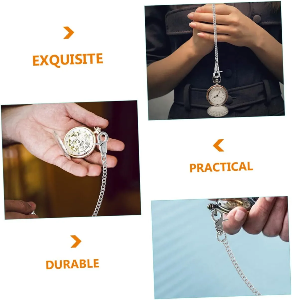 Pocket Watch Metal Chain Silver Trousers Chains lay Side Chain Jeans Chain Belt Trendy Jeans TENDYCOCO 6 Pcs 