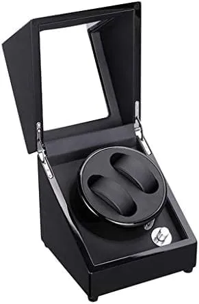 poll contemporary Paint Watch Winder for 2 Watches,Mute Motor and Speed Regulation Mechanical Watch Shaker Automatic Black 
