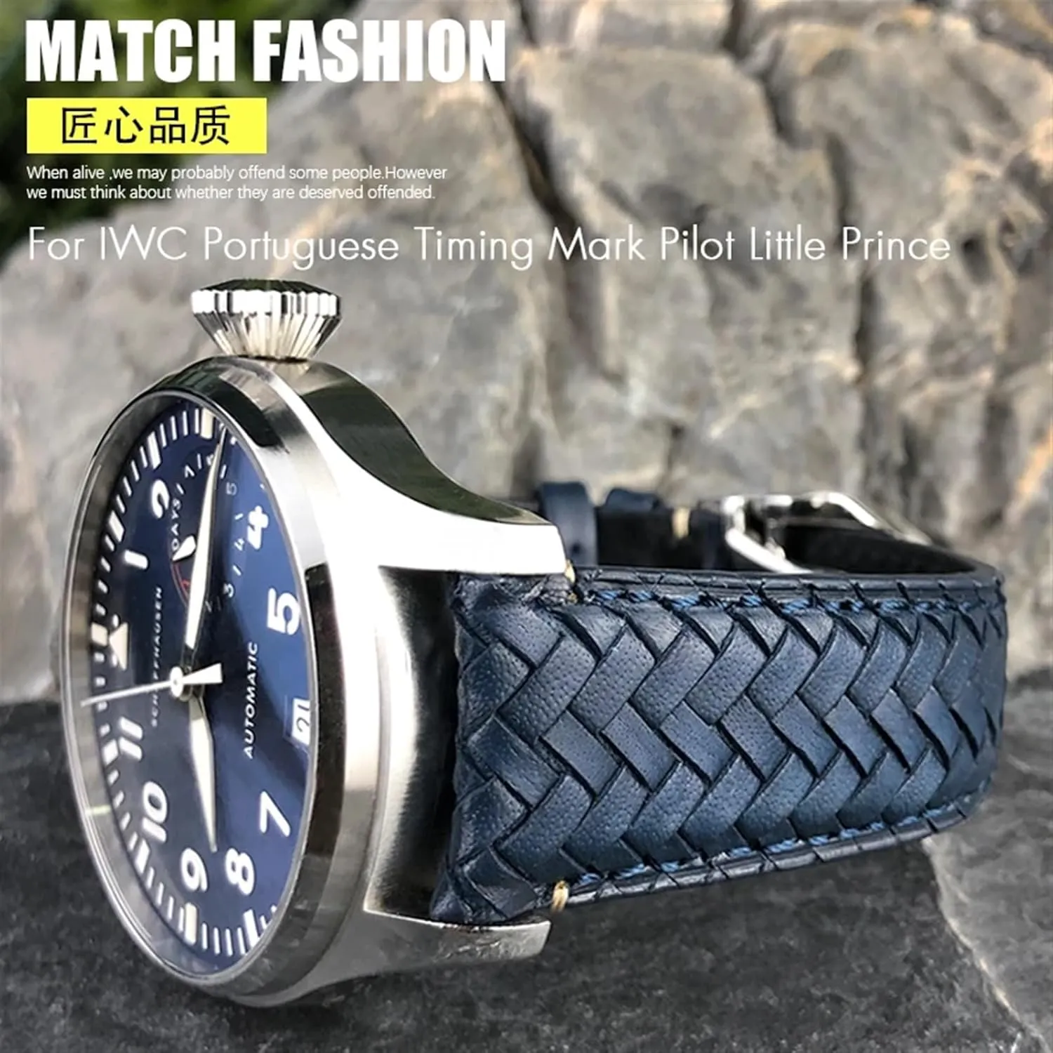 Portofino expressive simple recover IW5007 Blue Soft Leather Watch Strap 22mm 20mm 21mm Cowhide Woven Watchband Fit for IWC Portugieser Pilot's Watches 